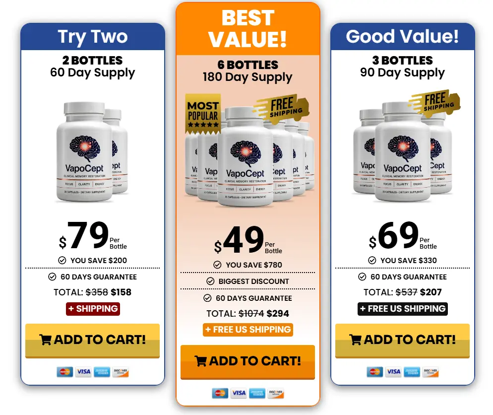 VapoCept Bottle Pricing – 1, 3 and 6 bottle packages